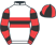 White, broad red band with black hoop, red and black hooped sleeves, black and red quartered cap