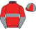 Red, grey hoop, halved sleeves, red and grey quartered cap}