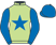 Light green, royal blue star and sleeves, royal blue cap}