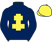 Dark blue, yellow cross of lorraine, yellow cap}