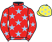 Red, light blue stars, yellow cap, light blue stars}