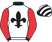 White, black fleur de lys, red sleeves, black collar and cuffs, black and white striped cap}