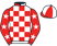 Red and white check, white stars on sleeves, quartered cap}