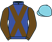Blue, brown crossed sashes and sleeves, light blue cap}