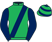 Emerald green, dark blue sash and sleeves, hooped cap}