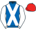 Royal blue, white cross belts and sleeves, red cap}