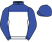 White with blue band around shoulder , blue sleeves and cap}