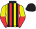 Black,yellow and red stripes, yellowand red halved sleeves, black cap}