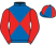 Royal blue and red diabolo, red sleeves, quartered cap}