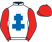 White, royal blue cross of lorraine, red sleeves and cap}