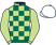 Light green and dark green check, light green sleeves, white cap}