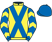 Yellow, royal blue cross belts, royal blue and yellow chevrons on sleeves, royal blue cap}