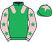 Emerald green, pink epaulets, pink sleeves, emerald green stars, emerald green cap, pink star}