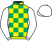 Green and bright yellow checks, white sleeves and cap}