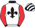 White, black fleur de lys, red sleeves, black collar and cuffs, black and white striped cap}