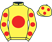 Yellow, red disc, yellow sleeves, red spots and cap}