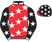 Red,white stars and collar,black sleeves,white stars and cuffs,black cap,white stars,red peak}