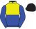 Yellow and blue halved horizontally, blue sleeves, black cap.}