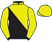 Black and yellow halved diagonally, yellow sleeves, black cuffs, yellow cap}