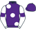 Purple, large white spots, white sleeves, purple armlets}
