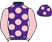 Purple, pink spots, pink sleeves, pink spots on cap}