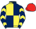 Yellow and dark blue (quartered), dark blue and yellow chevrons on sleeves, red cap}