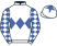 White, royal blue band of diamonds, checked diamond sleeves, white cap, royal blue star}