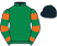 Dark green, orange hooped sleeves, black cap}