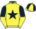 Yellow, black star, black and yellow halved sleeves, yellow and black quartered cap}
