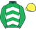 Emerald green, white chevrons, emerald green sleeves, yellow cap}