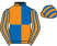 Orange and royal blue (quartered), striped sleeves and cap}