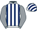 White and dark blue stripes, grey sleeves, white and dark blue striped cap}