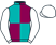 Turquoise blue and purple quartered, white sleeves and cap}