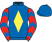 Royal blue, yellow diamond, red sleeves, royal blue chevrons, royal blue cap