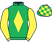Emerald green, yellow diamond and sleeves, check cap}