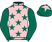 Pink, dark green stars and sleeves, dark green cap, pink star}