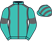 Aquamarine, dark grey seams, aquamarine sleeves, dark grey armbands, striped cap}