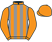 Orange and grey stripes, orange collar, sleeves and cap}