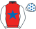 Red, royal blue star, white sleeves, white cap, royal blue stars}
