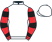 White, red and black hooped sleeves, white cap}