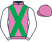 Cyclamen, spectrum green crossed sashes, white sleeves, cyclamen cap}