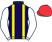 Navy blue, yellow braces, white sleeves, red cap}