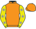 Orange, yellow sleeves, grey stars, orange cap}