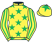 Yellow, emerald green stars, striped sleeves and star on cap}