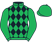 Emerald green and black diamonds, emerald green sleeves and cap}