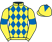 Yellow and royal blue diamonds, yellow sleeves, royal blue armlets and diamond on cap}