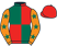 Dark green and red (quartered), orange sleeves, dark green stars, red cap}