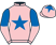Pink, royal blue star, royal blue and pink halved sleeves, pink cap, royal blue star}