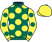 Dark green, yellow spots, yellow sleeves, dark green spots, yellow cap}