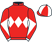 Red, white triple diamond, white and red diabolo on sleeves, red and white quartered cap}